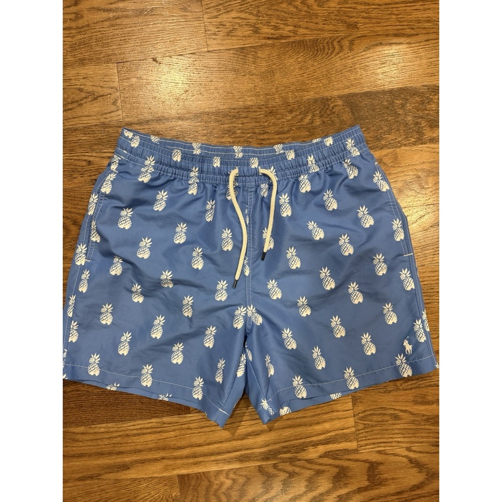 Ralph Lauren Men's Blue Swim Trunks Pineapple Size Large Lined Mesh Drawstring